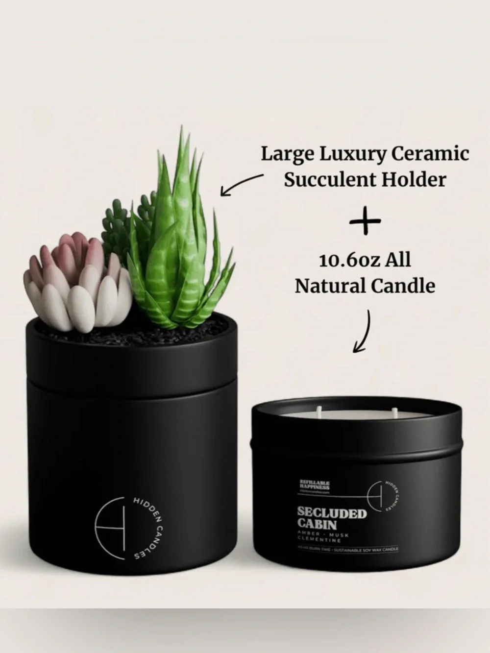 NEW Compact Storage Hidden Candle Beach Bungalow | Scented Candle Faux Succulent